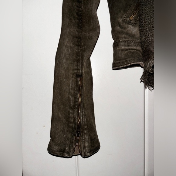 Free People Denim & Knit‎ Sweater Women 2 Jacket Green Draped Front Moto - Picture 5 of 13